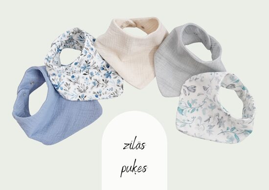 Muslīna laces - 5 gb, zilās puķes